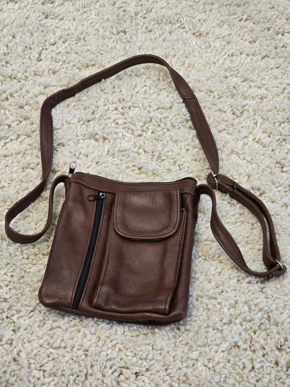 Vintage Brown Genuine Leather Crossbody Bag Multi Pocket Organizer Purse